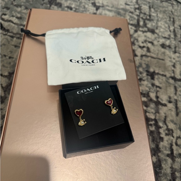 Coach Heart-Shaped Gold and Red Earrings - Picture 13 of 13